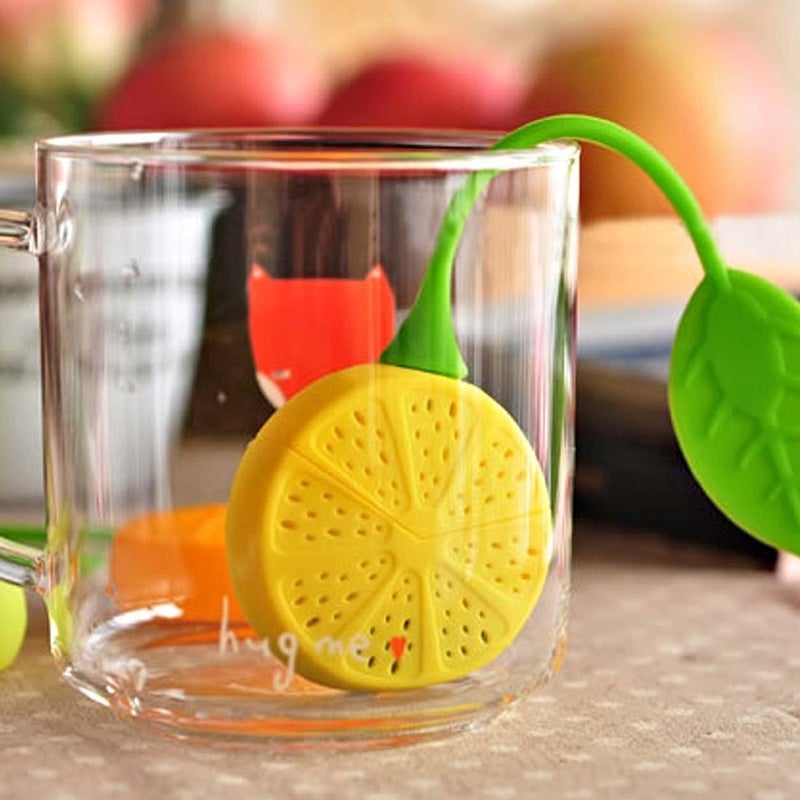 Naranqa Silicone Fruit Shape Cute Tea Bag Funny Loose Leaf Tea Infuser in Strawberry Pear Orange and Lemon Shape 4 Colorful Cool Tea Infuser Strainer for Mug Cup Herbal Weight Loss Tea-Dishwasher Safe - Image 2